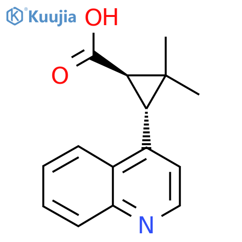 rac-(1R,3R)-2,2-dimethyl-3-(quinolin-4-yl)cyclopropane-1-carboxylic acid structure