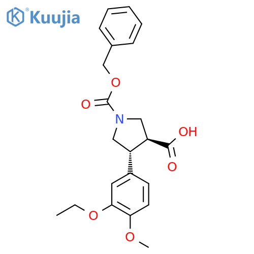 rac-(3R,4S)-1-(benzyloxy)carbonyl-4-(3-ethoxy-4-methoxyphenyl)pyrrolidine-3-carboxylic acid structure