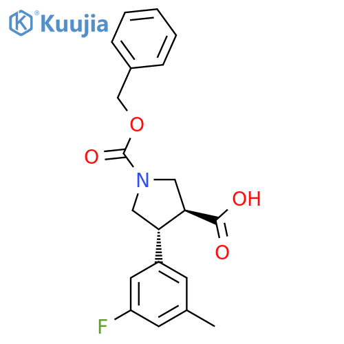 rac-(3R,4S)-1-(benzyloxy)carbonyl-4-(3-fluoro-5-methylphenyl)pyrrolidine-3-carboxylic acid structure