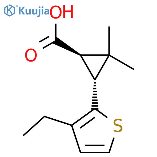 rac-(1R,3R)-3-(3-ethylthiophen-2-yl)-2,2-dimethylcyclopropane-1-carboxylic acid structure
