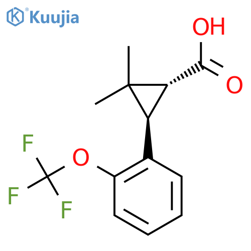 rac-(1R,3R)-2,2-dimethyl-3-2-(trifluoromethoxy)phenylcyclopropane-1-carboxylic acid structure