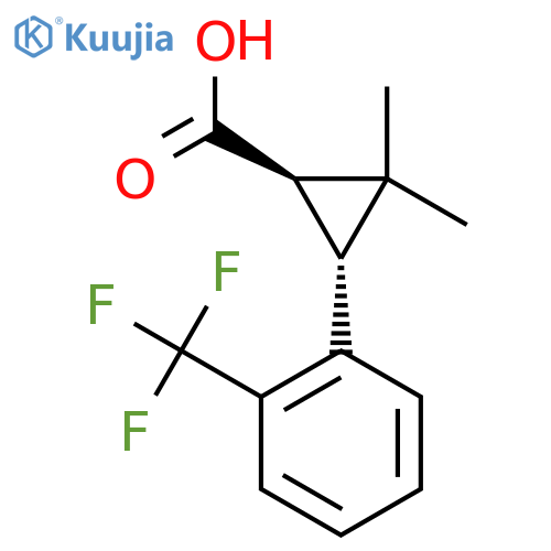 rac-(1R,3R)-2,2-dimethyl-3-2-(trifluoromethyl)phenylcyclopropane-1-carboxylic acid structure