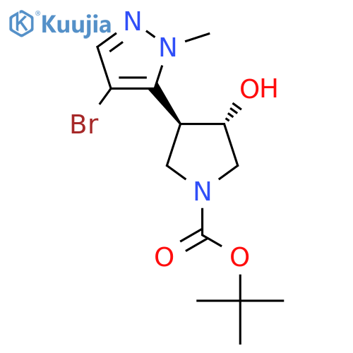 rac-tert-butyl (3R,4R)-3-(4-bromo-1-methyl-1H-pyrazol-5-yl)-4-hydroxypyrrolidine-1-carboxylate structure