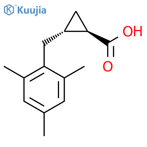 rac-(1R,2S)-2-(2,4,6-trimethylphenyl)methylcyclopropane-1-carboxylic acid structure