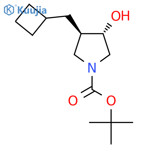 rac-tert-butyl (3R,4S)-3-(cyclobutylmethyl)-4-hydroxypyrrolidine-1-carboxylate structure