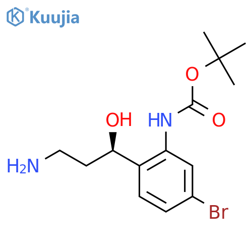 tert-butyl N-{2-(1R)-3-amino-1-hydroxypropyl-5-bromophenyl}carbamate structure