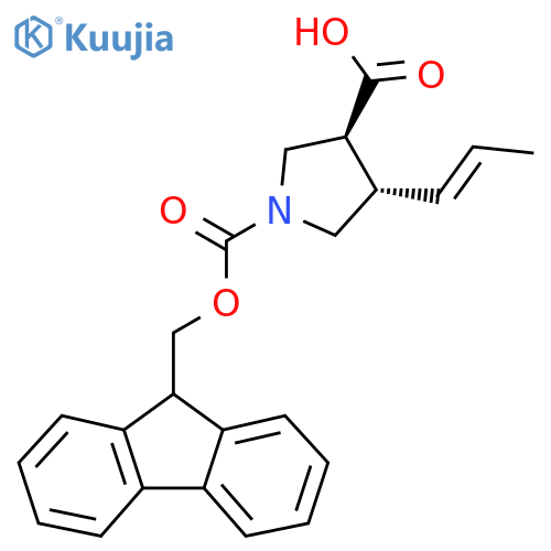 rac-(3R,4R)-1-{(9H-fluoren-9-yl)methoxycarbonyl}-4-(1E)-prop-1-en-1-ylpyrrolidine-3-carboxylic acid structure