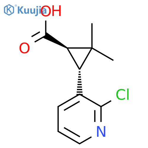 rac-(1R,3R)-3-(2-chloropyridin-3-yl)-2,2-dimethylcyclopropane-1-carboxylic acid structure