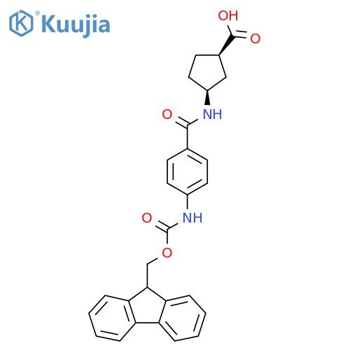 rac-(1R,3S)-3-4-({(9H-fluoren-9-yl)methoxycarbonyl}amino)benzamidocyclopentane-1-carboxylic acid structure