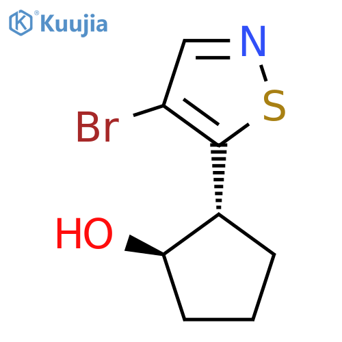 rac-(1R,2R)-2-(4-bromo-1,2-thiazol-5-yl)cyclopentan-1-ol structure