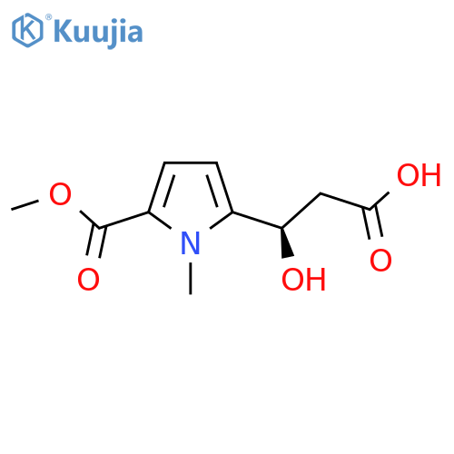 (3R)-3-hydroxy-3-5-(methoxycarbonyl)-1-methyl-1H-pyrrol-2-ylpropanoic acid structure