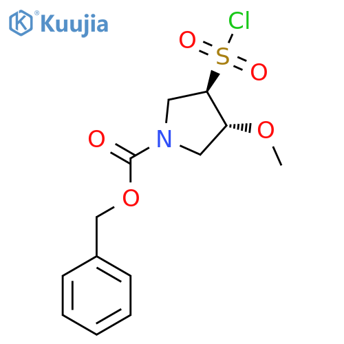 rac-benzyl (3R,4R)-3-(chlorosulfonyl)-4-methoxypyrrolidine-1-carboxylate structure