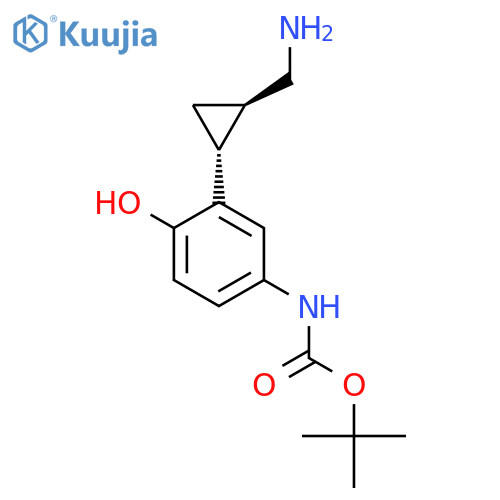 rac-tert-butyl N-{3-(1R,2R)-2-(aminomethyl)cyclopropyl-4-hydroxyphenyl}carbamate structure