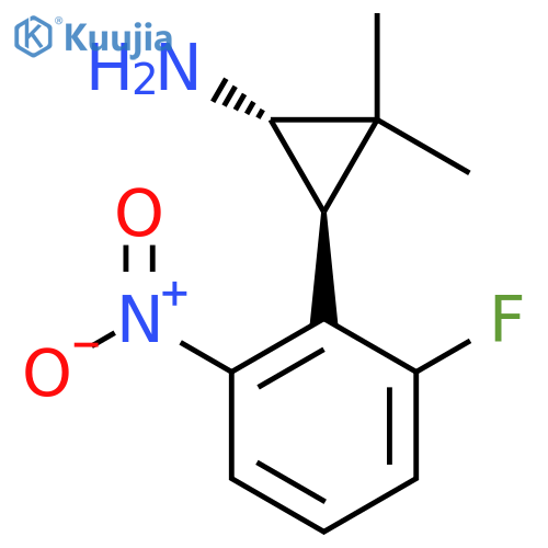 rac-(1R,3R)-3-(2-fluoro-6-nitrophenyl)-2,2-dimethylcyclopropan-1-amine structure
