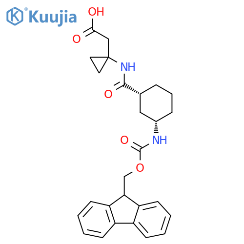 rac-2-{1-(1R,3S)-3-({(9H-fluoren-9-yl)methoxycarbonyl}amino)cyclohexaneamidocyclopropyl}acetic acid structure