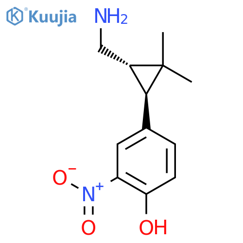 rac-4-(1R,3R)-3-(aminomethyl)-2,2-dimethylcyclopropyl-2-nitrophenol structure