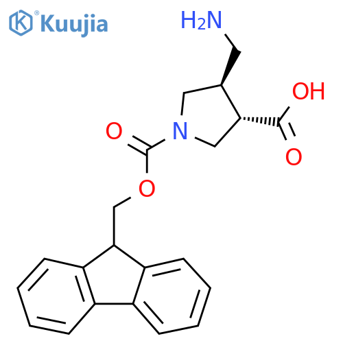 rac-(3R,4S)-4-(aminomethyl)-1-{(9H-fluoren-9-yl)methoxycarbonyl}pyrrolidine-3-carboxylic acid structure