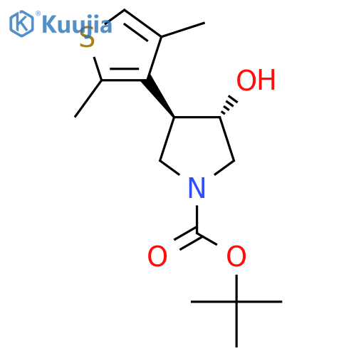 rac-tert-butyl (3R,4S)-3-(2,4-dimethylthiophen-3-yl)-4-hydroxypyrrolidine-1-carboxylate structure