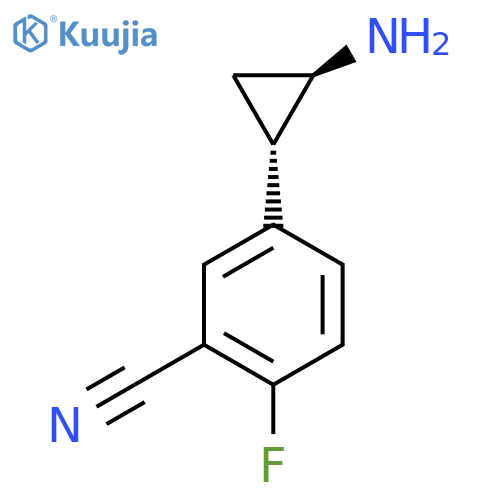rac-5-(1R,2S)-2-aminocyclopropyl-2-fluorobenzonitrile structure