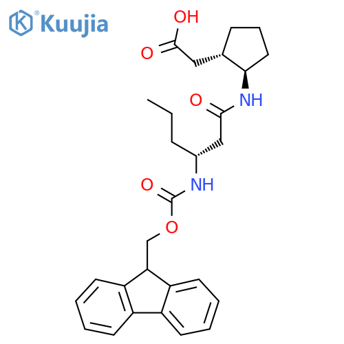2-(1RS,2SR)-2-(3R)-3-({(9H-fluoren-9-yl)methoxycarbonyl}amino)hexanamidocyclopentylacetic acid structure