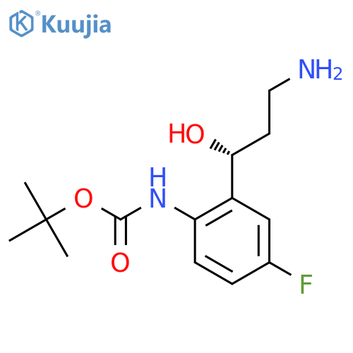 tert-butyl N-{2-(1R)-3-amino-1-hydroxypropyl-4-fluorophenyl}carbamate structure