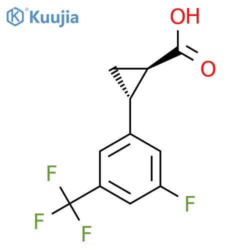 trans-2-(3-fluoro-5-(trifluoromethyl)phenyl)cyclopropane-1-carboxylic acid structure