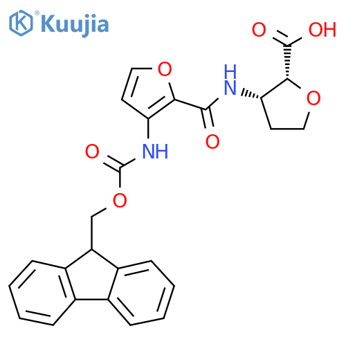 rac-(2R,3S)-3-3-({(9H-fluoren-9-yl)methoxycarbonyl}amino)furan-2-amidooxolane-2-carboxylic acid structure