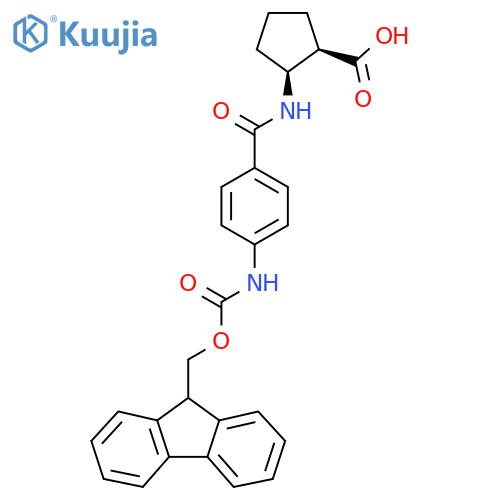 rac-(1R,2S)-2-4-({(9H-fluoren-9-yl)methoxycarbonyl}amino)benzamidocyclopentane-1-carboxylic acid structure
