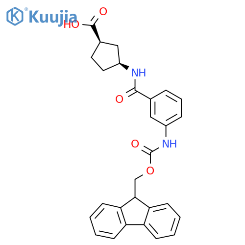 rac-(1R,3S)-3-3-({(9H-fluoren-9-yl)methoxycarbonyl}amino)benzamidocyclopentane-1-carboxylic acid structure
