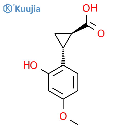 rac-(1R,2R)-2-(2-hydroxy-4-methoxyphenyl)cyclopropane-1-carboxylic acid structure
