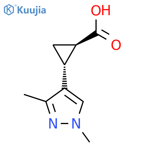 rac-(1R,2R)-2-(1,3-dimethyl-1H-pyrazol-4-yl)cyclopropane-1-carboxylic acid structure