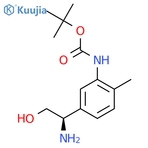 tert-butyl N-{5-(1R)-1-amino-2-hydroxyethyl-2-methylphenyl}carbamate structure
