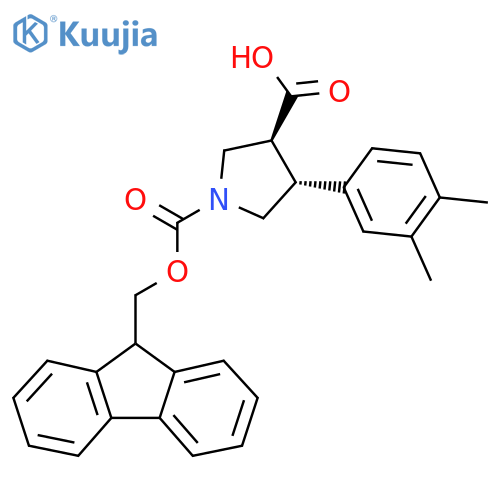 rac-(3R,4S)-4-(3,4-dimethylphenyl)-1-{(9H-fluoren-9-yl)methoxycarbonyl}pyrrolidine-3-carboxylic acid structure