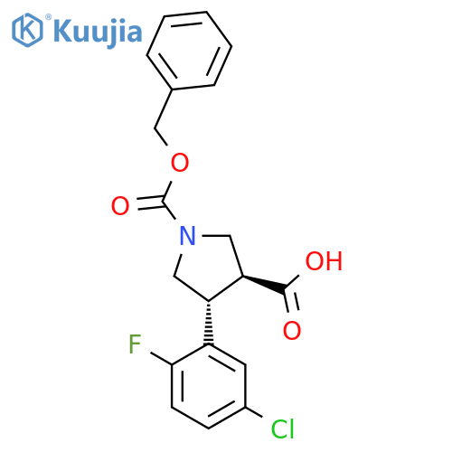 rac-(3R,4S)-1-(benzyloxy)carbonyl-4-(5-chloro-2-fluorophenyl)pyrrolidine-3-carboxylic acid structure