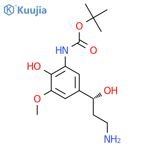 tert-butyl N-{5-(1R)-3-amino-1-hydroxypropyl-2-hydroxy-3-methoxyphenyl}carbamate structure