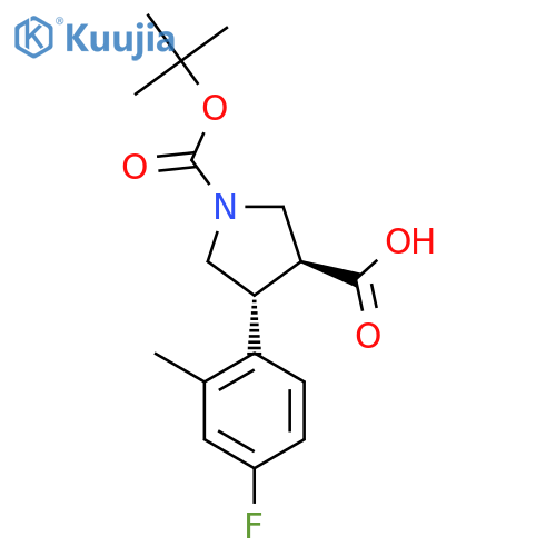 rac-(3R,4S)-1-(tert-butoxy)carbonyl-4-(4-fluoro-2-methylphenyl)pyrrolidine-3-carboxylic acid structure