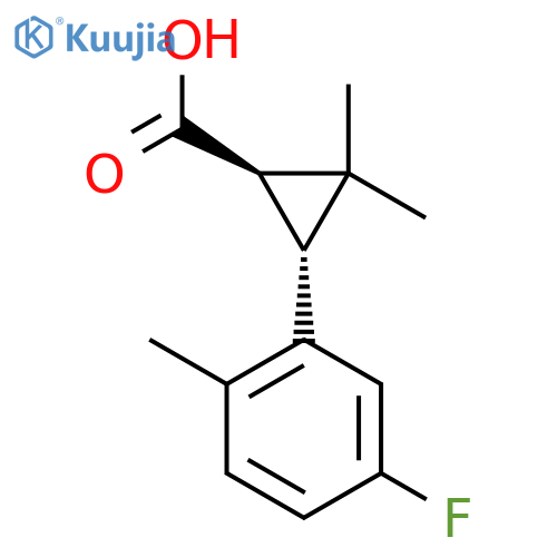 rac-(1R,3R)-3-(5-fluoro-2-methylphenyl)-2,2-dimethylcyclopropane-1-carboxylic acid structure