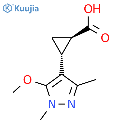 rac-(1R,2R)-2-(5-methoxy-1,3-dimethyl-1H-pyrazol-4-yl)cyclopropane-1-carboxylic acid structure