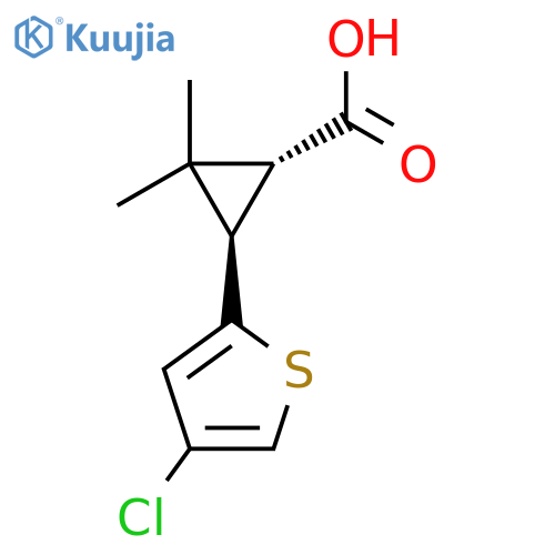 rac-(1R,3R)-3-(4-chlorothiophen-2-yl)-2,2-dimethylcyclopropane-1-carboxylic acid structure