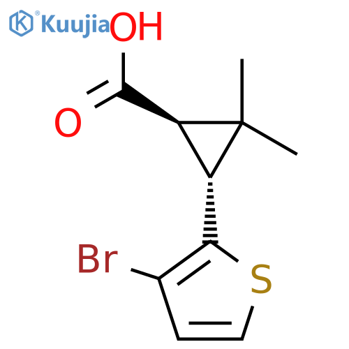 rac-(1R,3R)-3-(3-bromothiophen-2-yl)-2,2-dimethylcyclopropane-1-carboxylic acid structure