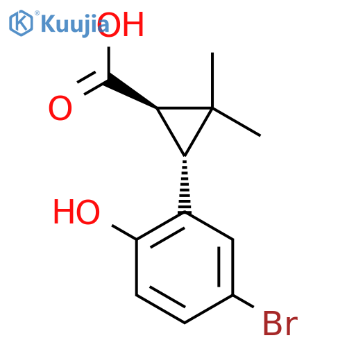 rac-(1R,3R)-3-(5-bromo-2-hydroxyphenyl)-2,2-dimethylcyclopropane-1-carboxylic acid structure