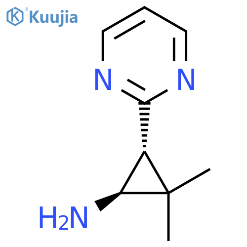 rac-(1R,3S)-2,2-dimethyl-3-(pyrimidin-2-yl)cyclopropan-1-amine structure