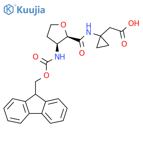 rac-2-{1-(2R,3S)-3-({(9H-fluoren-9-yl)methoxycarbonyl}amino)oxolane-2-amidocyclopropyl}acetic acid structure