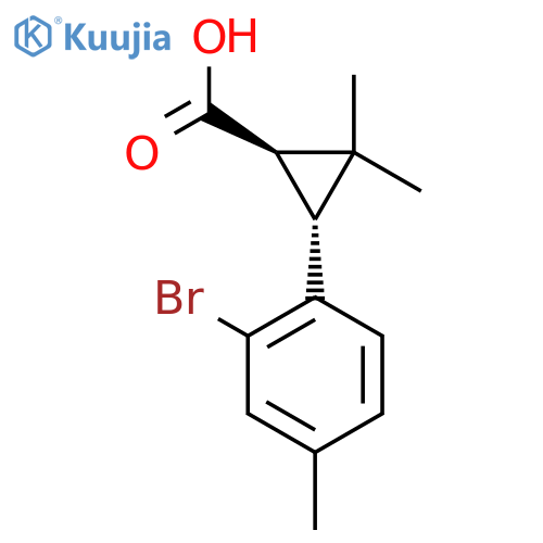 rac-(1R,3R)-3-(2-bromo-4-methylphenyl)-2,2-dimethylcyclopropane-1-carboxylic acid structure