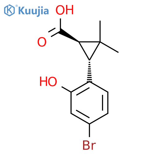 rac-(1R,3R)-3-(4-bromo-2-hydroxyphenyl)-2,2-dimethylcyclopropane-1-carboxylic acid structure
