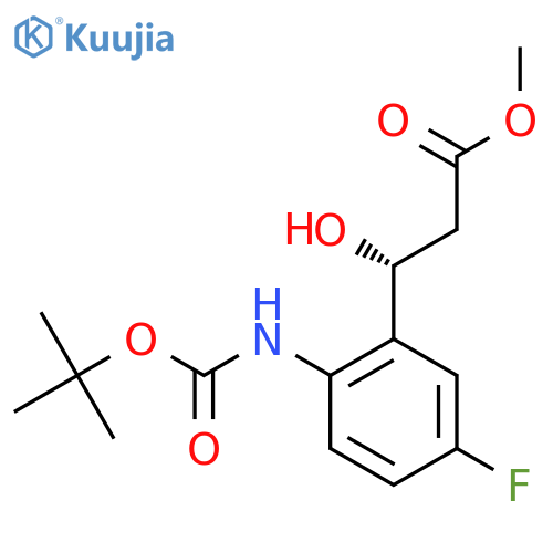 methyl (3R)-3-(2-{(tert-butoxy)carbonylamino}-5-fluorophenyl)-3-hydroxypropanoate structure