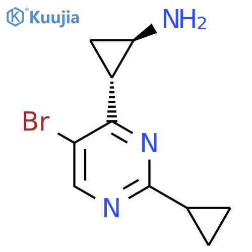 rac-(1R,2R)-2-(5-bromo-2-cyclopropylpyrimidin-4-yl)cyclopropan-1-amine structure