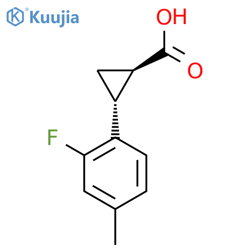 rac-(1R,2R)-2-(2-fluoro-4-methylphenyl)cyclopropane-1-carboxylic acid structure