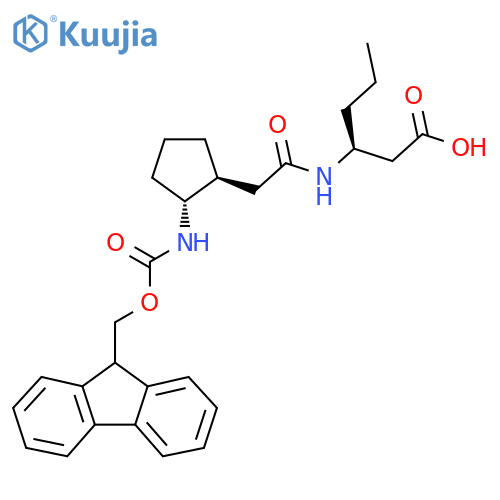 (3S)-3-{2-(1RS,2SR)-2-({(9H-fluoren-9-yl)methoxycarbonyl}amino)cyclopentylacetamido}hexanoic acid structure