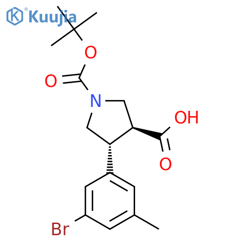 rac-(3R,4S)-4-(3-bromo-5-methylphenyl)-1-(tert-butoxy)carbonylpyrrolidine-3-carboxylic acid structure